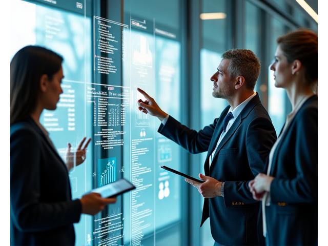 Diverse group of professionals collaborating on a digital health dashboard, symbolizing innovation and personalized care.