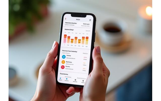 Smartphone displaying a colorful mood tracking app interface